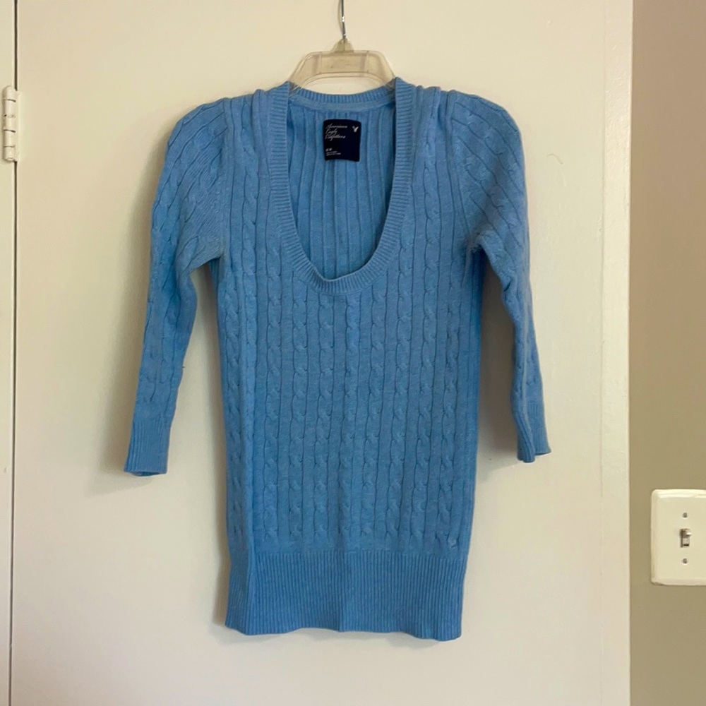 American Eagle Outfitters blue cable knit sweater